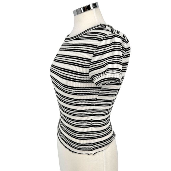 Urban Outfitters Striped Knit Slim Short Sleeve Top Black White Size Small - Picture 3 of 9